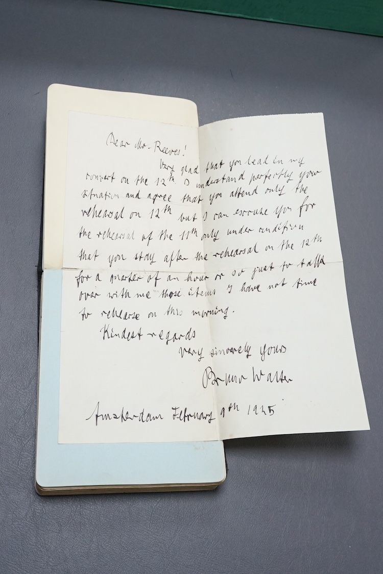 A mid 1920s autograph album containing signatures from the world of classical music, collected by Joan Wynn Reeves, daughter of the violinist and conductor Herbert Wynn Reeves, including a hand written letter from Sir Ed